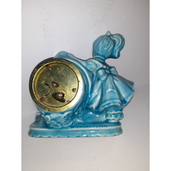 Vintage German Wind Up Clock with Girl in Dress Robin Egg Blue Made in Germany - Picture 4 of 10